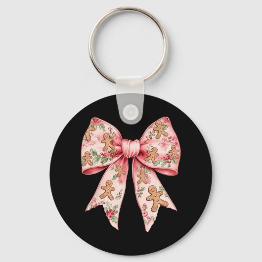 Roze Kerst Bow Coquette Xmas Gingerbread Vrouwen Sleutelhanger (Voorkant)