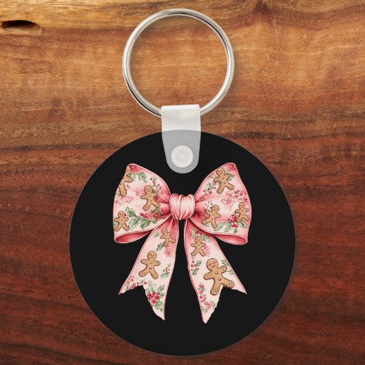 Roze Kerst Bow Coquette Xmas Gingerbread Vrouwen Sleutelhanger (Voorkant)