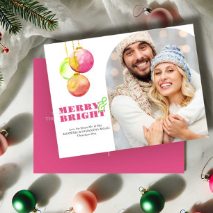 Roze Kerst Briefkaarten met Foto