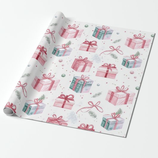 Roze Kerst Cadeaupakket Verpakkingspapier Cadeaupapier (Uitgerold)