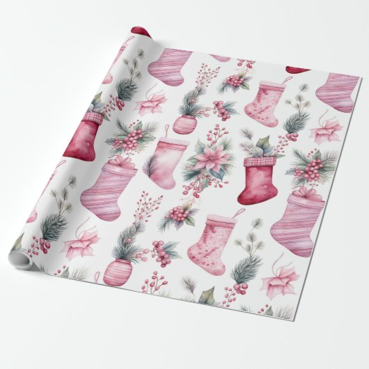 Roze kerst cadeaupapier (Uitgerold)