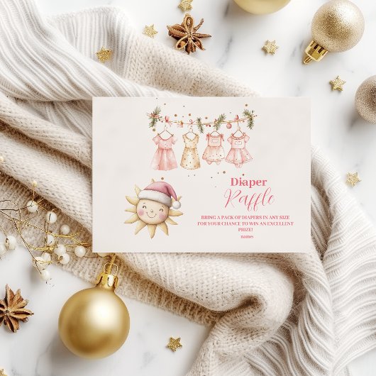 Roze Kerst Clothesline Diapper Raffle Informatiekaartje