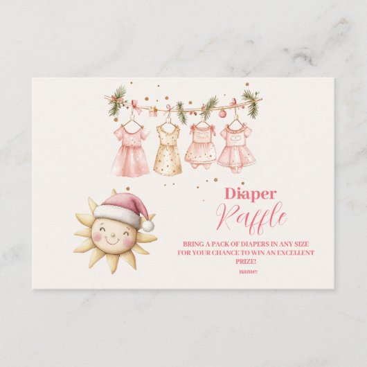 Roze Kerst Clothesline Diapper Raffle Informatiekaartje (Voorkant)