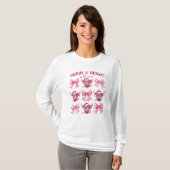 Roze Kerst Coquette bogen en koeien T-shirt (Voorkant volledig)