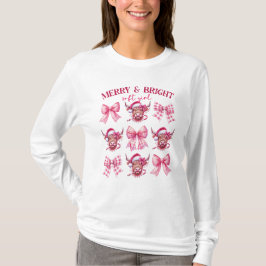 Roze Kerst Coquette bogen en koeien T-shirt
