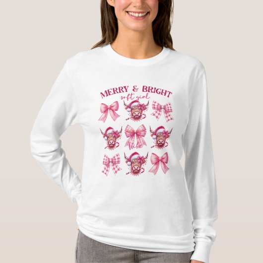 Roze Kerst Coquette bogen en koeien T-shirt (Voorkant)
