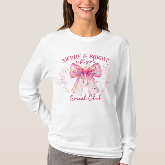 Roze Kerst Coquette boog T-shirt (Voorkant)