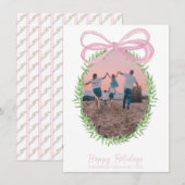  Roze Kerst Coquette Bow Krans Foto Feestdagenkaart (Voorkant / Achterkant)