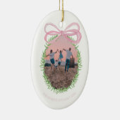  Roze Kerst Coquette Bow Krans Foto Keramisch Ornament (Rechts)