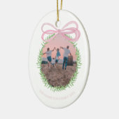 Roze Kerst Coquette Bow Krans Foto Keramisch Ornament (Links)