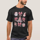 Roze Kerst Coquette Bow Santa Pattern Vrouwen F T-shirt (Voorkant)