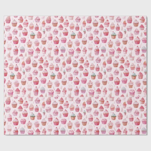 Roze Kerst Cupcakes inpakpapier (Vlak)
