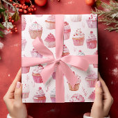Roze Kerst Cupcakes inpakpapier