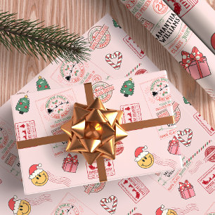 Roze Kerst Cute Gepersonaliseerde Baby Kinderen Cadeaupapier
