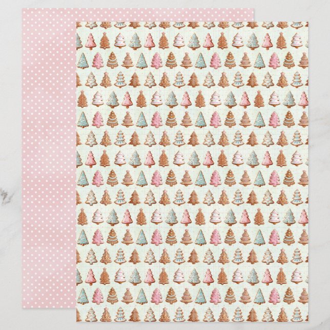 Roze Kerst Cute Pastel Scrapbook Papier (Voorkant / Achterkant)
