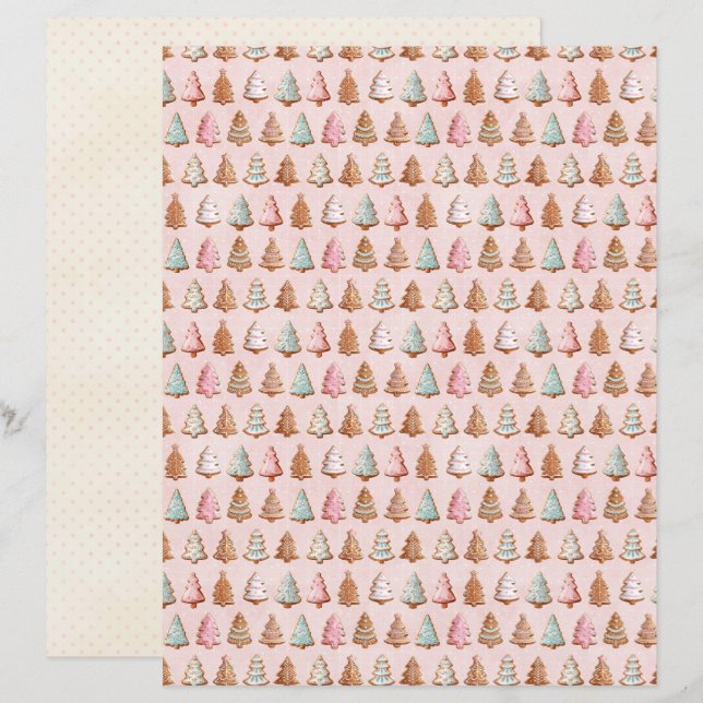 Roze Kerst Cute Pastel Scrapbook Papier (Voorkant / Achterkant)