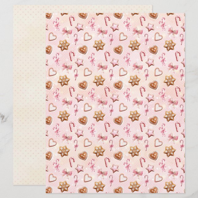 Roze Kerst Cute Pastel Scrapbook Papier (Voorkant / Achterkant)