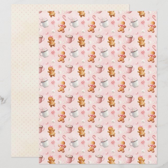 Roze Kerst Cute Pastel Scrapbook Papier (Voorkant / Achterkant)