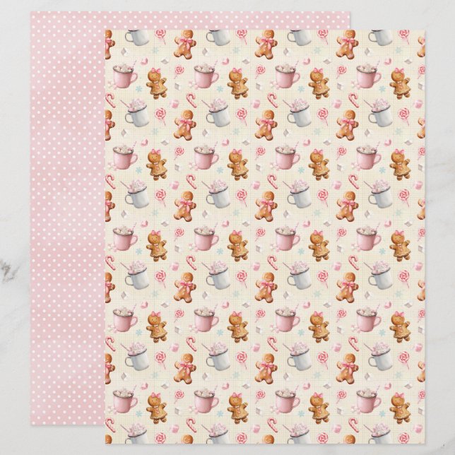 Roze Kerst Cute Pastel Scrapbook Papier (Voorkant / Achterkant)