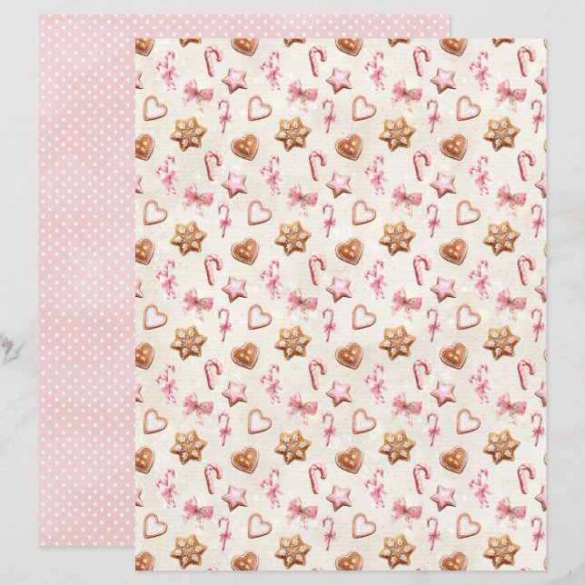 Roze Kerst Cute Pastel Scrapbook Papier (Voorkant / Achterkant)