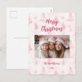 Roze Kerst Dennenbomen Foto Vakantie Ansichtkaart Feestdagenkaart