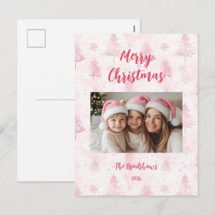 Roze Kerst Dennenbomen Foto Vakantie Ansichtkaart Feestdagenkaart