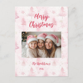 Roze Kerst Dennenbomen Foto Vakantie Ansichtkaart Feestdagenkaart