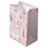 Roze Kerst  dennenbomen Gift Bag Medium Cadeauzakje (Voorkant Gekanteld)