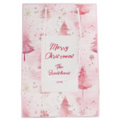 Roze Kerst  dennenbomen Gift Bag Medium Cadeauzakje (Achterkant)