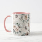 Roze Kerst Dennenkegels Bloem Monogram Mok (Links)