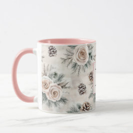 Roze Kerst Dennenkegels Bloem Monogram Mok