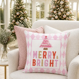 Roze Kerst Diamant Patroon Merry and Bright Kussen