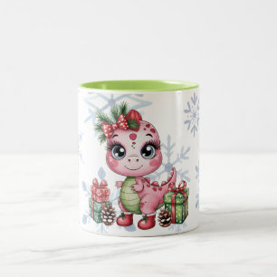 Roze Kerst Dino Meisje Baby Borrel Tweekleurige Koffiemok