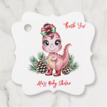Roze Kerst Dino Meisje Baby Shower Bedankt