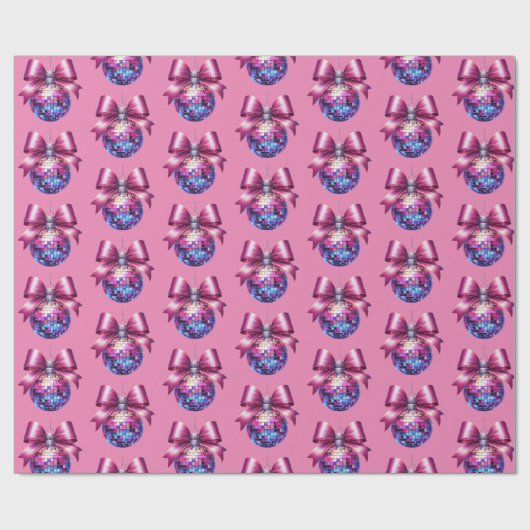 Roze Kerst Disco bal patroon Cadeaupapier (Vlak)