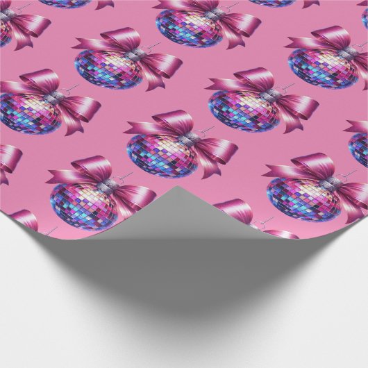 Roze Kerst Disco bal patroon Cadeaupapier (Hoek)