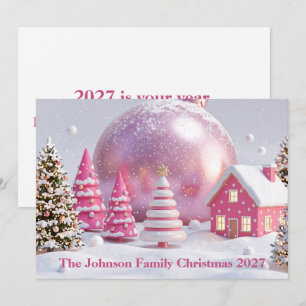 Roze Kerst Dorp Winter Wonderland Kaart