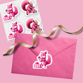 Roze Kerst Eekhoorns leveren geschenken cadeaus Sticker
