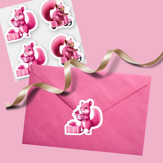 Roze Kerst Eekhoorns leveren geschenken cadeaus Sticker