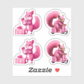 Roze Kerst Eekhoorns leveren geschenken cadeaus Sticker (Vel)