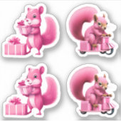Roze Kerst Eekhoorns leveren geschenken cadeaus Sticker (Voorkant)