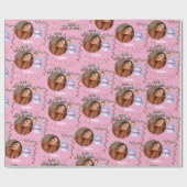 Roze Kerst een cirkel foto en naam sneeuwpop Cadeaupapier (Vlak)