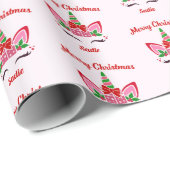 Roze Kerst Eenhoorn Custom Cadeau Gift Cadeaupapier (Rol Hoek)