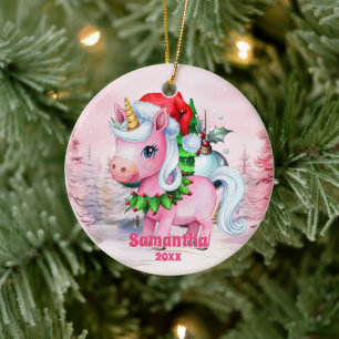 Roze Kerst Eenhoorn Kinder Foto Ornament