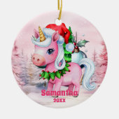 Roze Kerst Eenhoorn Kinder Foto Ornament (Voorkant)