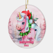 Roze Kerst Eenhoorn Kinder Foto Ornament (Links)