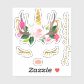 Roze Kerst Eenhoorn Lashes gewei en neus Sticker (Vel)