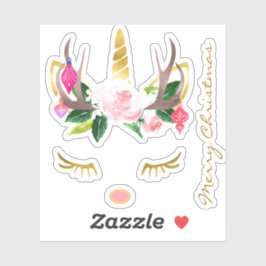 Roze Kerst Eenhoorn Lashes gewei en neus Sticker