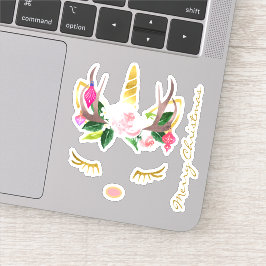 Roze Kerst Eenhoorn Lashes gewei en neus Sticker