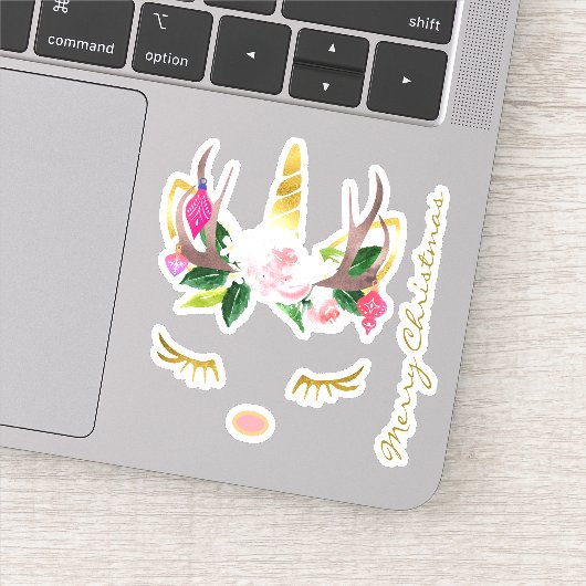 Roze Kerst Eenhoorn Lashes gewei en neus Sticker (Detail)